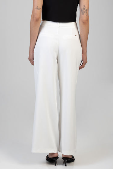 Blue Jean Traders white wide leg trousers seen from back with belt loops and rear pockets