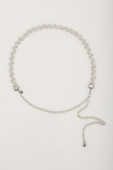 crystal rhinestone belt with silver chain and extender by Blue Jean Traders