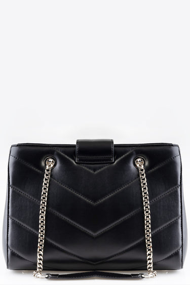 blue jean traders black quilted handbag with silver chain shoulder strap