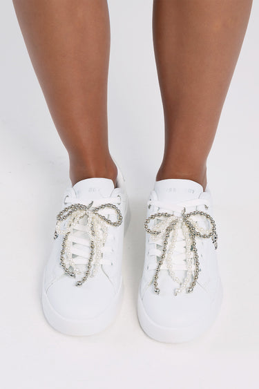 Silver White Pearl Bow Shoe Charm