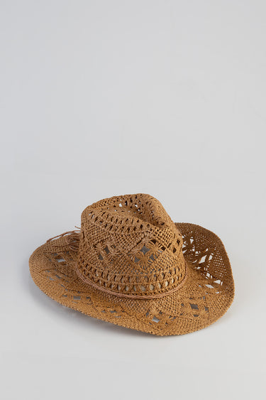 Blue Jean Traders straw cowboy hat with a wide woven brim in natural tan