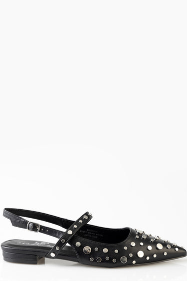 black studded ballet flat with pointed toe and a slingback strap by blue jean traders