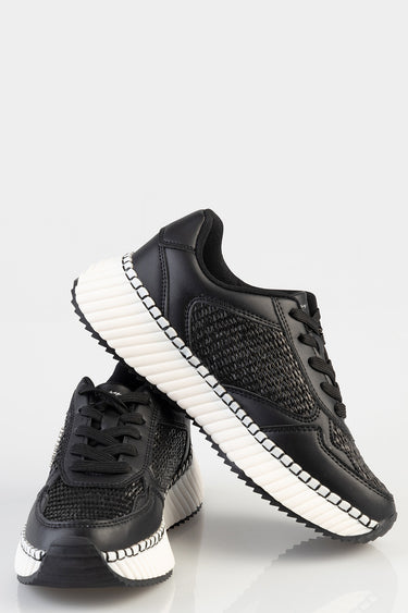 Blue Jean Traders black sneakers with knitted mesh panels and thick white sole