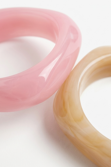 pink and beige resin bangles by Blue Jean Traders, close up