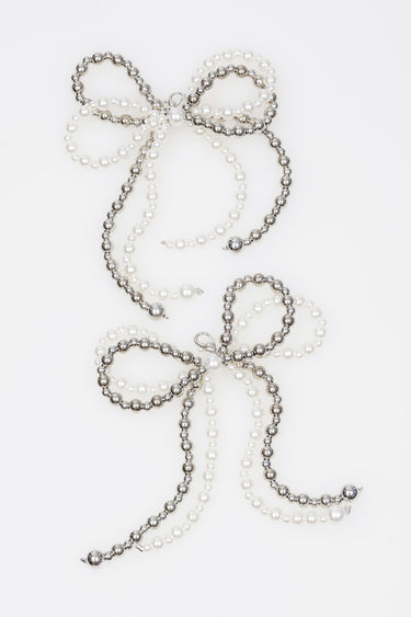 Silver White Pearl Bow Shoe Charm